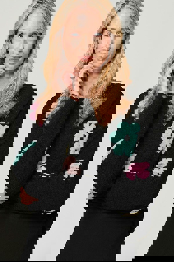 Black | Floral Long Sleeve Knit Pullover