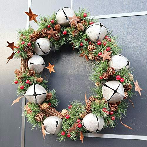 25cm Green Christmas Wreath with Bells, Stars, Pine Cones and Berries, PVC Decorative Door Wreath image 5