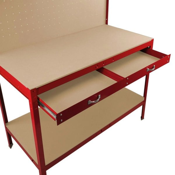 Monster Racking Workbench with Pegboard, Drawer & Light – Red