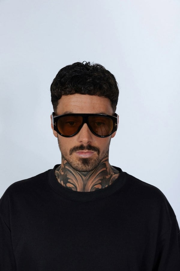 SVNX Oversized Rounded Sunglasses Black Brown