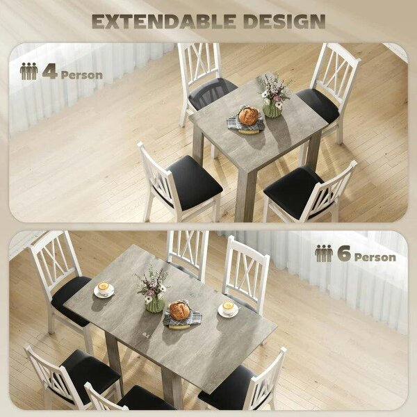 Folding Dining Table for 4-6, Rectangular Extendable Drop Leaf Table for Small Spaces, 140 x 80 x 77.5 cm, Grey