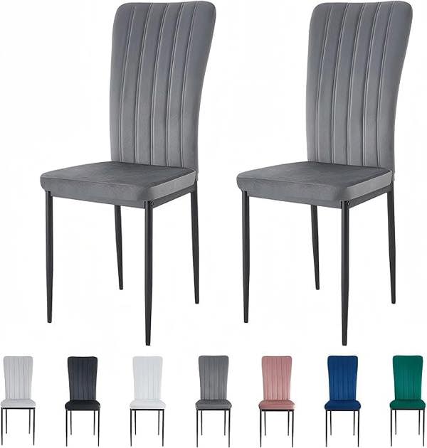 Set of 2 Velvet Effect Dining Chairs Plush Padded Upholstered Accent Chair Elle