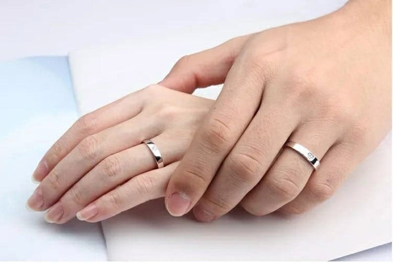 The Colourful Aura Adjustable Silver Couple Heart Zircon Promise Ring Set