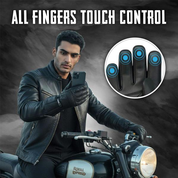 Infinity Leather Men's Thermal Motorbike Black Leather Waterproof Biker Protection Gloves