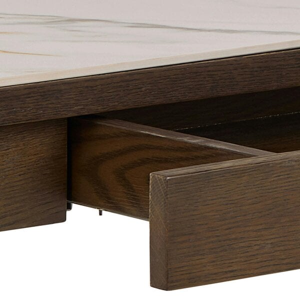 Wyld Haus Cork Cream Ceramic Console Table with Oak Veneer Base 1 Drawer