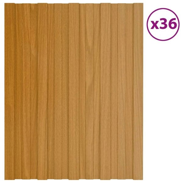 Berkfield Roof Panels 36 pcs Galvanised Steel Light Wood 60x45 cm