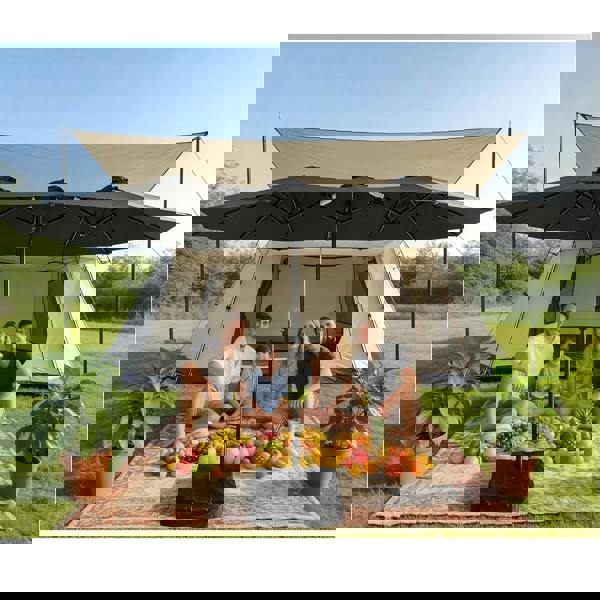 Gr8 Garden 4.6m Patio Parasol Large Double Sided Garden Umbrella With Crank Base Dark Grey