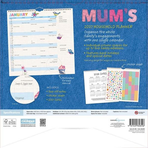 Mum's Fabric Household Family Planner 2027, Family Planners, Month To View, Family, Gift