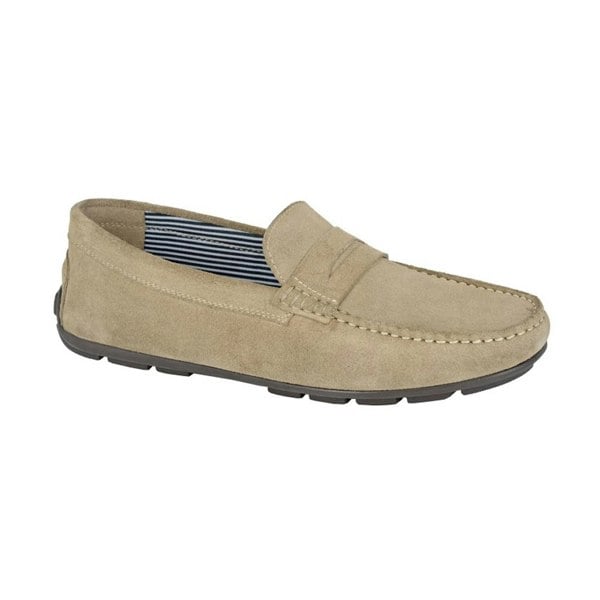 Roamers Mens Suede Square Toe Loafers - Taupe