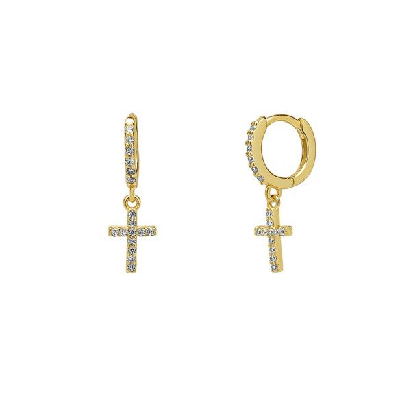 Spero London Sterling Silver Huggie Pave Cross Drop Earring