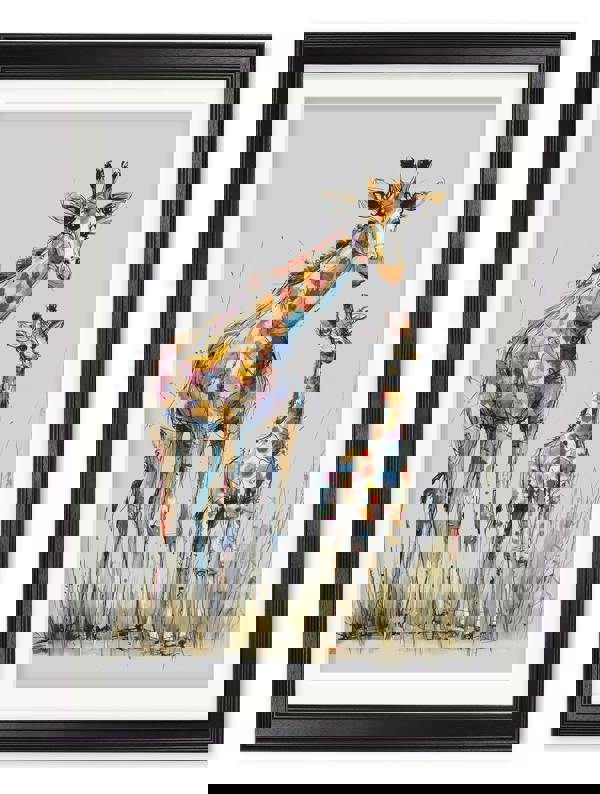 Exceptional Art Family of Giraffes Cosy Sketch - Black Hurstwood Frame