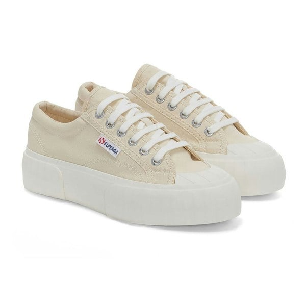 Superga Womens 2631 Stripe Platform Trainers - Beige Light Eggshell/Avorio