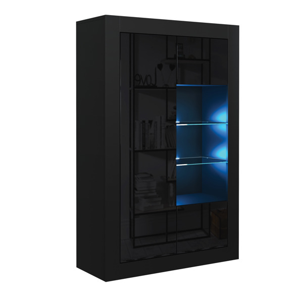 Mex Furniture Elegant 140cm Sideboard Cabinet Unit with Black High Gloss Doors and Free LED Display