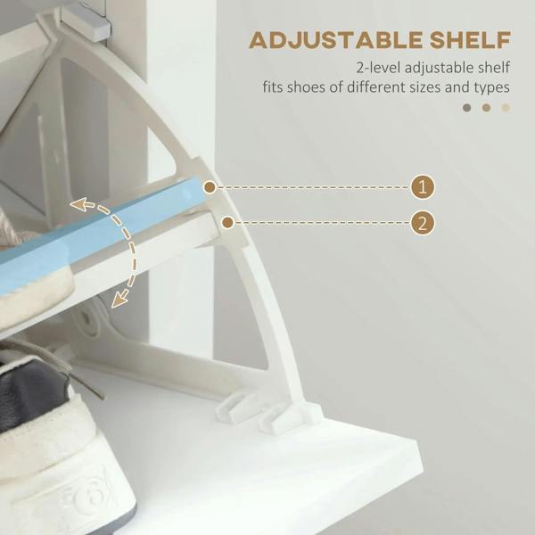 White shoe cabinet interior adjustable shelf with two height positions
