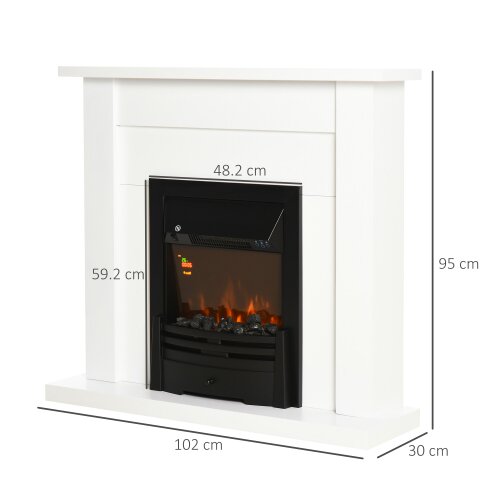HOMCOM 1000W/2000W Electric Fire & Mantelpiece w/ LED Flames Remote Timer