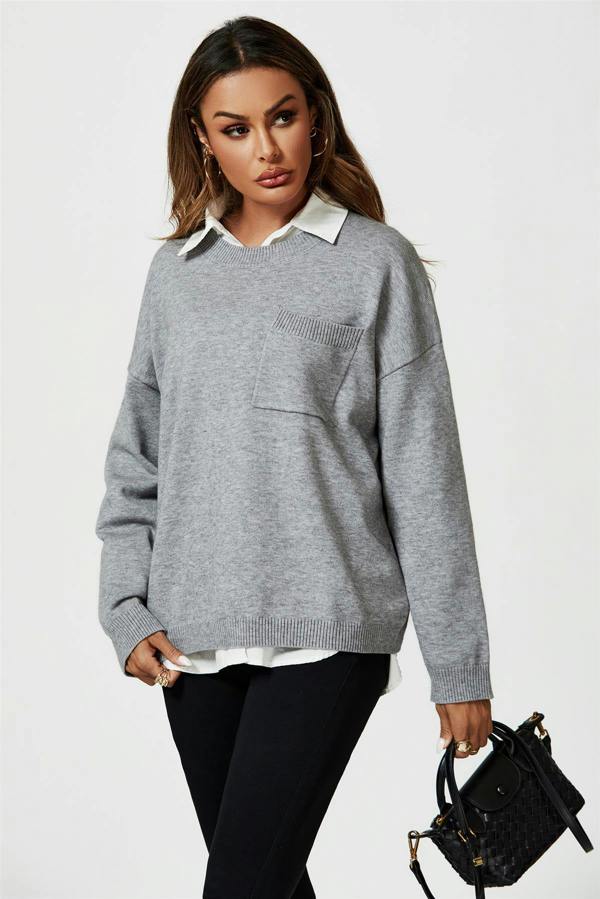 FS Collection Pocket Detail Knitted Jumper In Grey