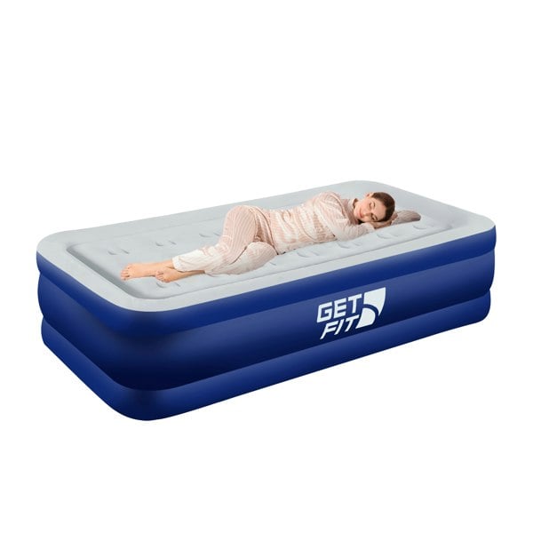 Get Fit Blow Up Air Bed with Built In Electric Pump- Free Pillow - Elevated Air Mattress - Single