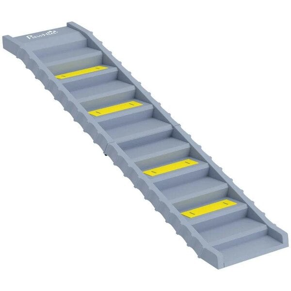 Dog Car Ramp with Anti-Slip Steps, 10-Steps Pet Stairs for Pets to Access Cars and High Beds, Grey