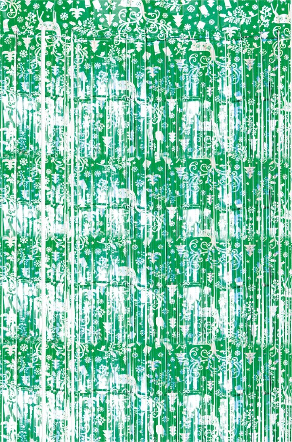 Cheetah Christmas Reindeer Tinsel Curtain 3M x 1M Green