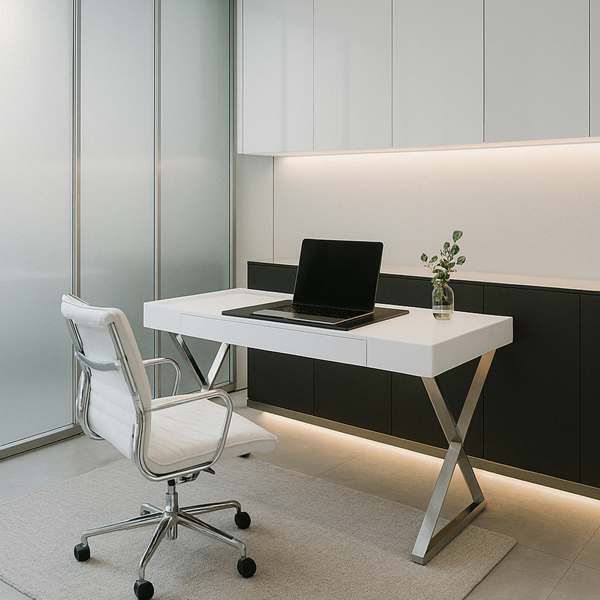 Centurion Supports ADONIS Gloss White and Chrome Legs Ergonomic Home Office Luxury Modern Desk