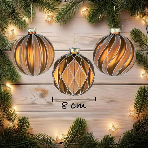 8cm Red and Amber Glass Christmas Baubles, 12 Pack Assorted Tree Decorations image 3
