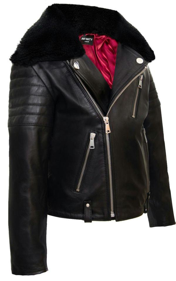 Infinity Leather Kids Jackets Boys 100% Leather Detachable Collar Biker Jackets (3-13 Years)