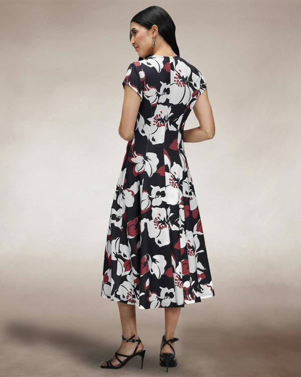 HotSquash A Line Midi Dress with Cap Sleeves