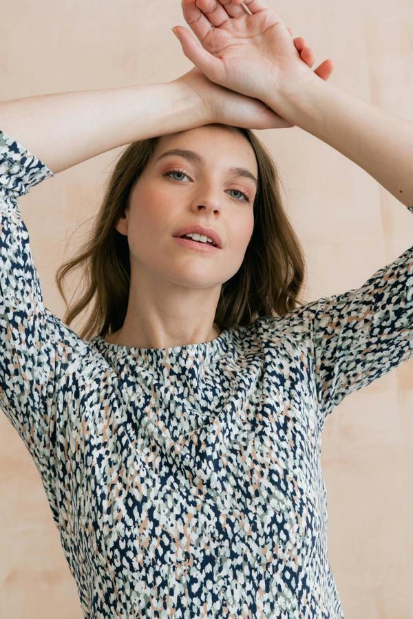 Lily & Me Monica Restore Print Organic Cotton Jersey Top Navy