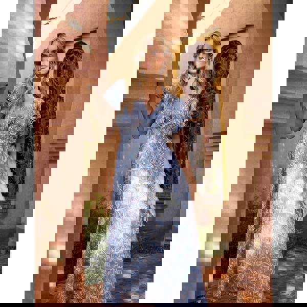 Blue Vanilla V Neck Flutter Midi Dress