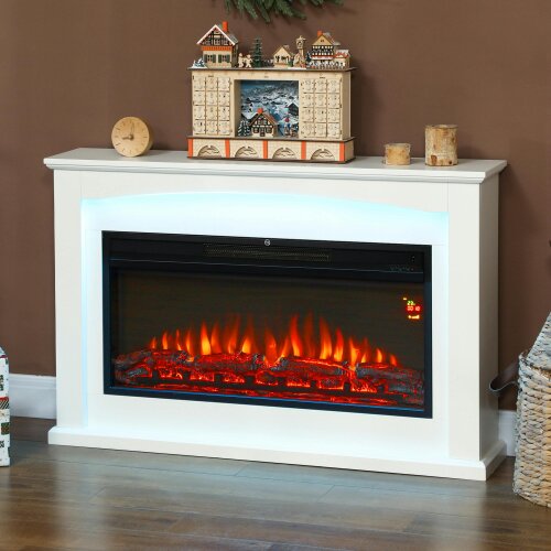 HOMCOM 1000W/2000W Inset Electric Mantel & Fire Reach up to 30 m², White
