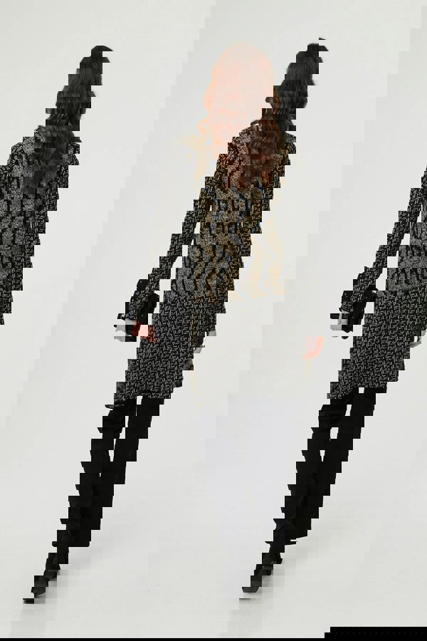 Navy | Geo Print Longline Open Front Jacket
