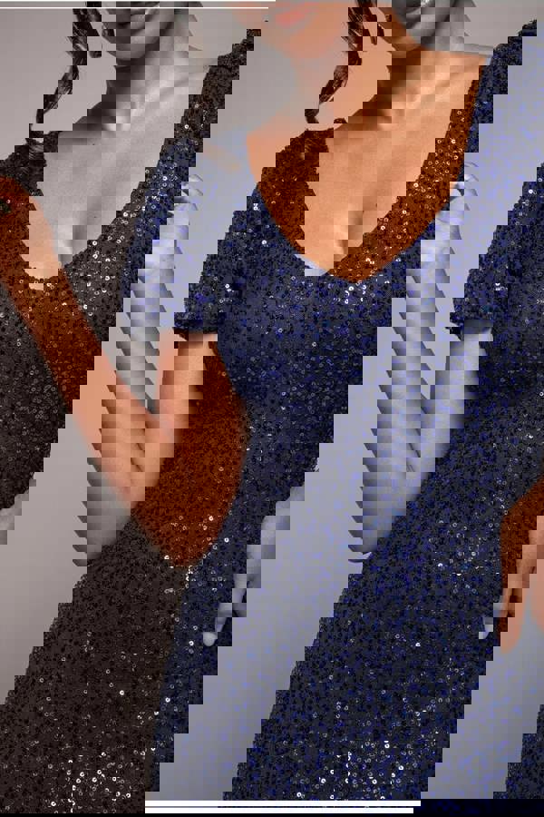 Puff Sleeve Tiered Hem Maxi Dress - Navy DR4022