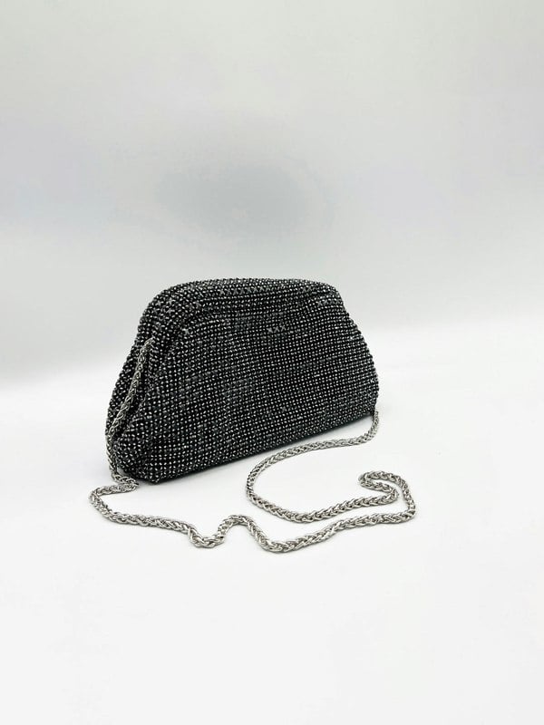 SVNX Crystal Pouch Clutch Bag In Black