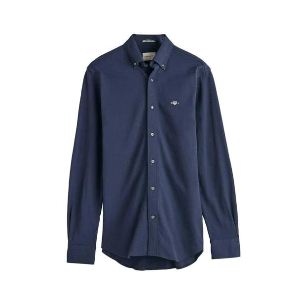 Gant Mens Pique Jersey Regular Shirt - Navy - 