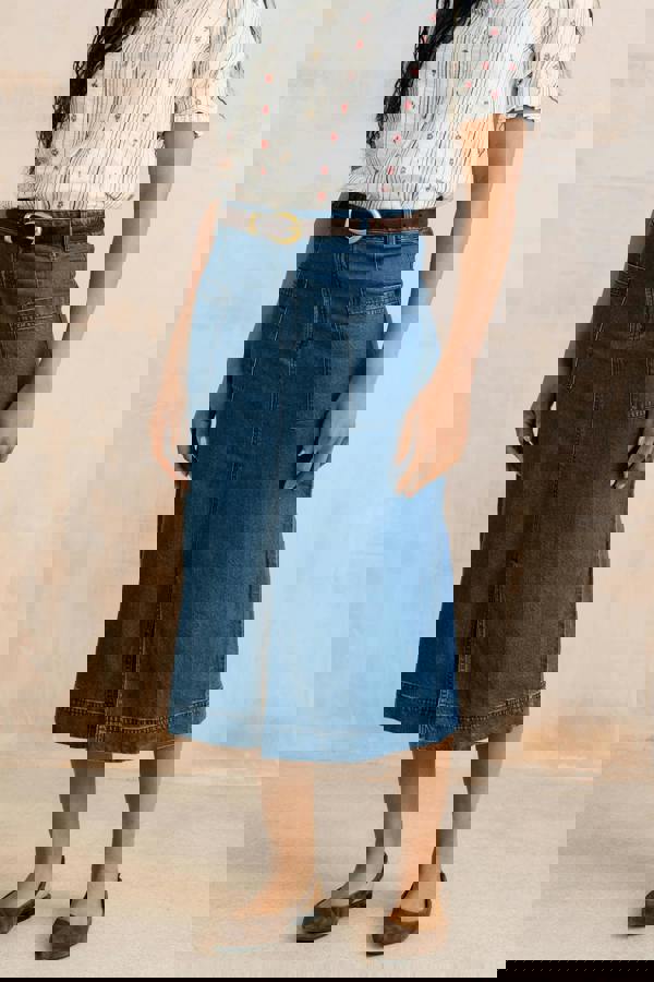 Lily & Me Penrose Denim Midi Skirt Blue
