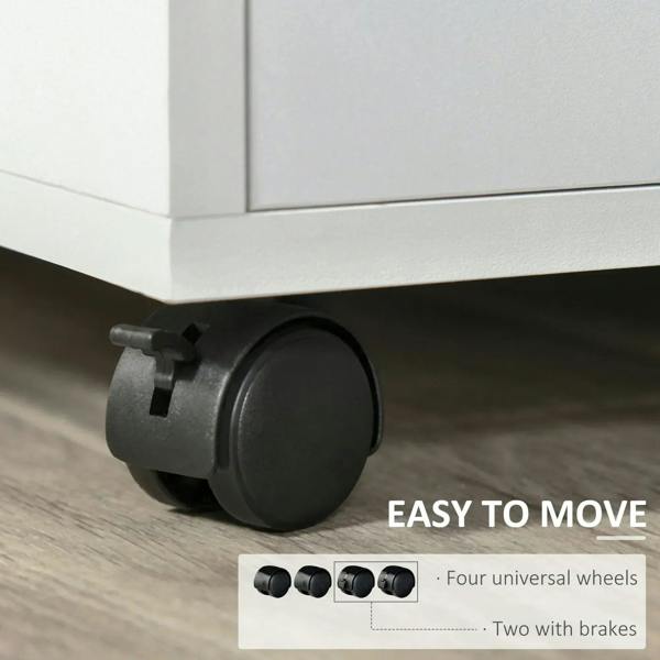 White printer stand caster wheel under cabinet base for easy moving