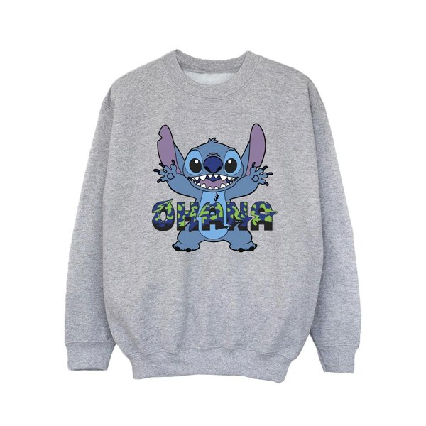 Disney Girls Lilo And Stitch Ohana Blue Glitch Sweatshirt - Sports Grey