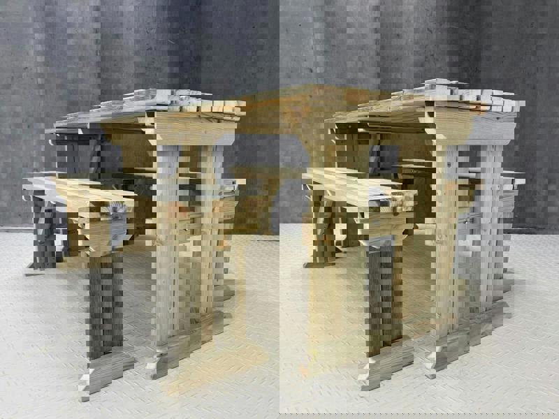 Yews Space-Saving Picnic Table and Benches Set – Wooden Outdoor Dining Set for Gardens and Patios
