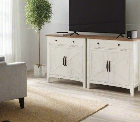 Modcraft Farmhouse Sideboard Cabinet, Rustic White and Honey Brown, 80 x 40 x 80 cm, Storage Unit with Drawer,