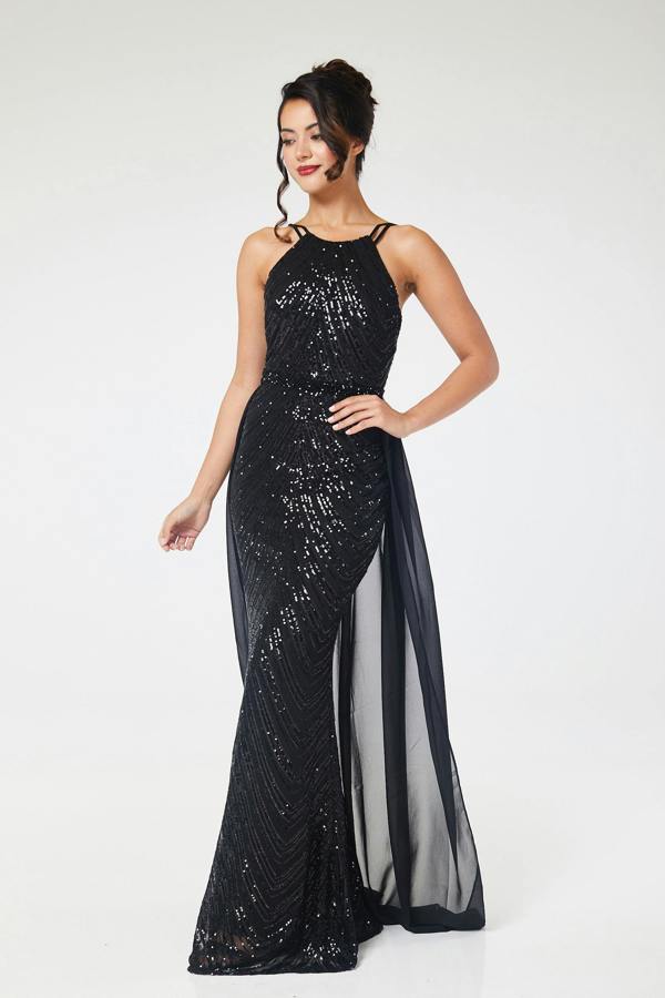 LuvForever Shia - Black Sequin Maxi Dress