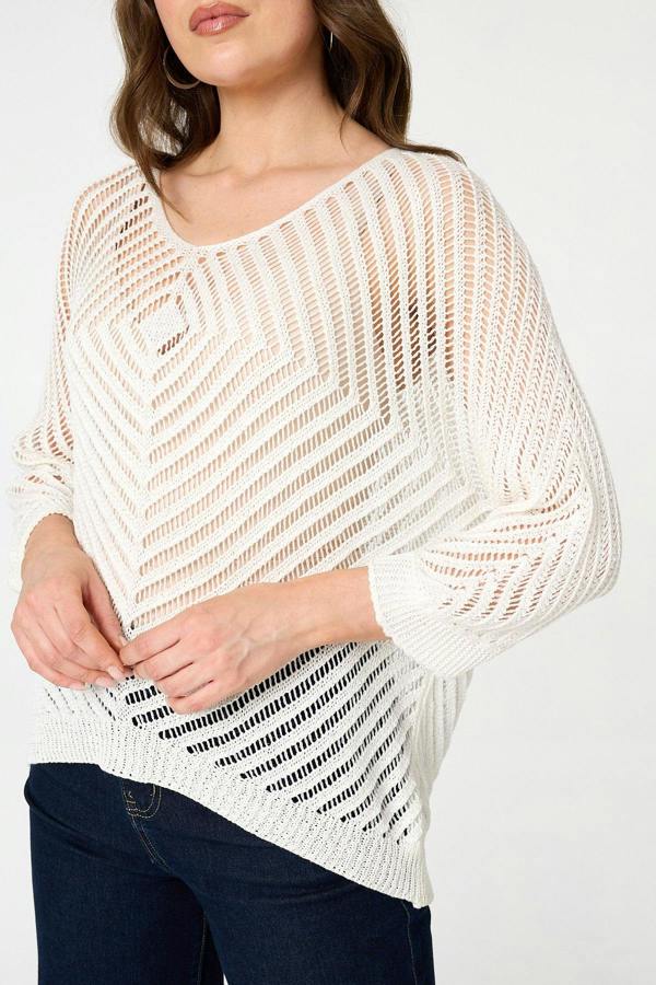 White | Sparkly Sheer Mesh 3/4 Sleeve Top