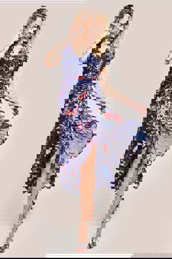 Floral Wrap High And Low Midaxi Dress - Navy DR4369