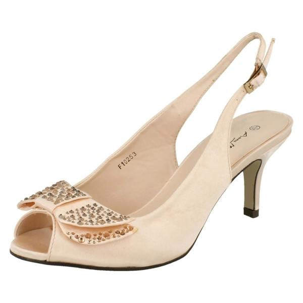 Anne Michelle Ladies Anne Michelle Mid Heel Peep Toe Diamante Bow Vamp Court Shoes