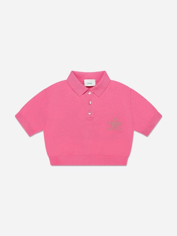 Fendi Kids Fendi Girls Cropped Logo Polo Shirt in Pink
