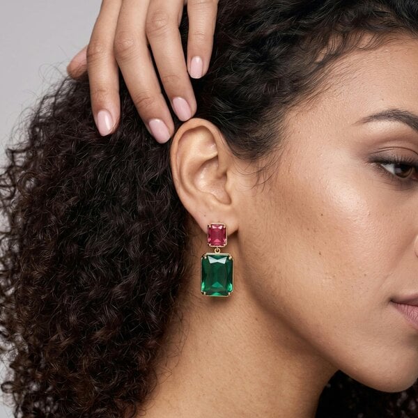 Uchi & Soto Shikaku Green and Red Stone Earrings