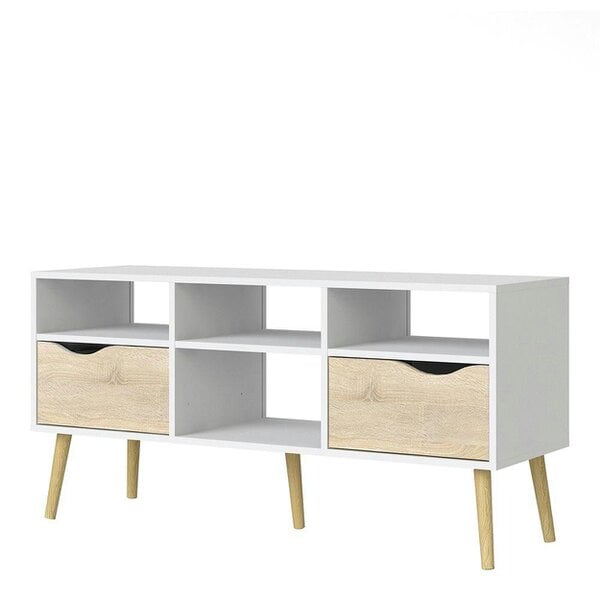 Wyld Haus Sapporo White and Natural Oak Wide TV Unit 2 Drawers 4 Shelves