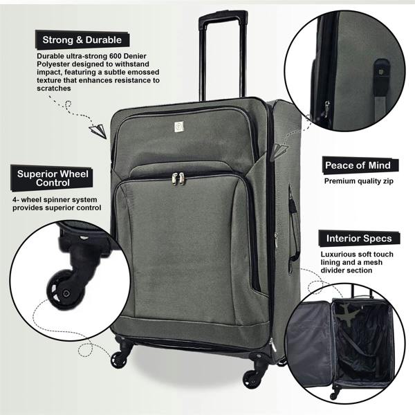Infinity Luggage Lightweight Soft Shell Luggage Suitcase Travel Set