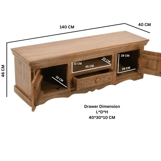 Wyld Haus Brighton Mango Wood TV Cabinet with 2 Doors 1 Drawer and 1 Shelf