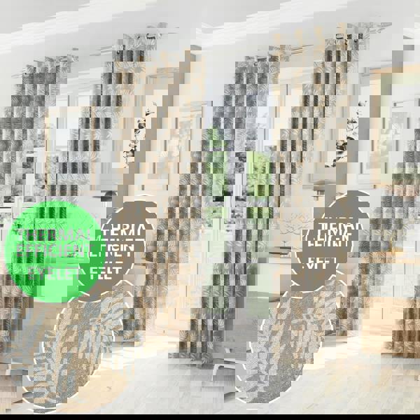 Enhanced Living Oakland Floral Leaf Pattern Thermal Room Darkening Pair of Curtains With Eyelets For Living Room & Bedroom