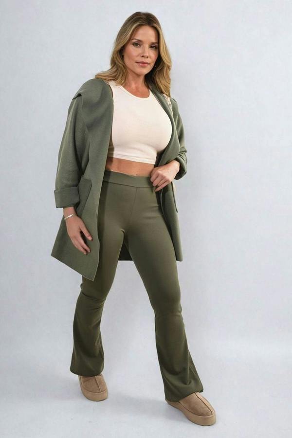 Jessica High Waisted Flare Leg Trouser - Khaki